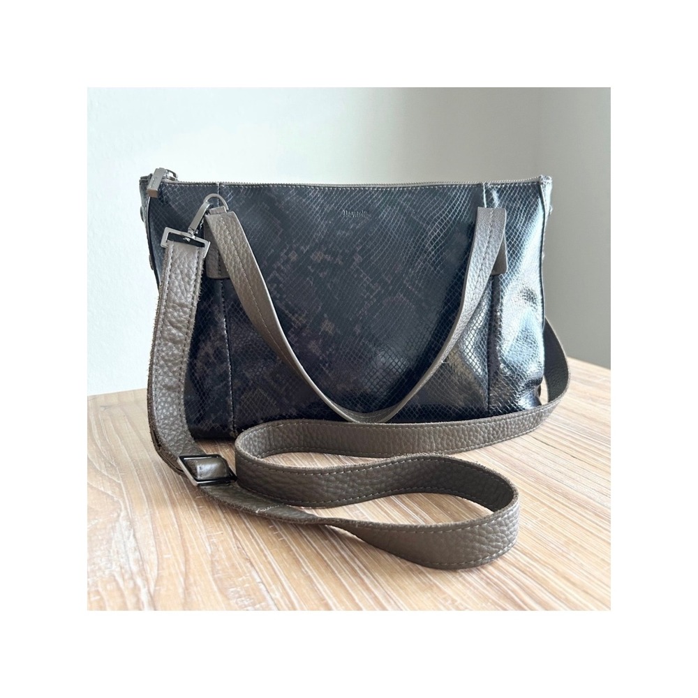 Hammitt Addie Medium Olivine Snakeskin Embossed Leather Tote Crossbody Bag